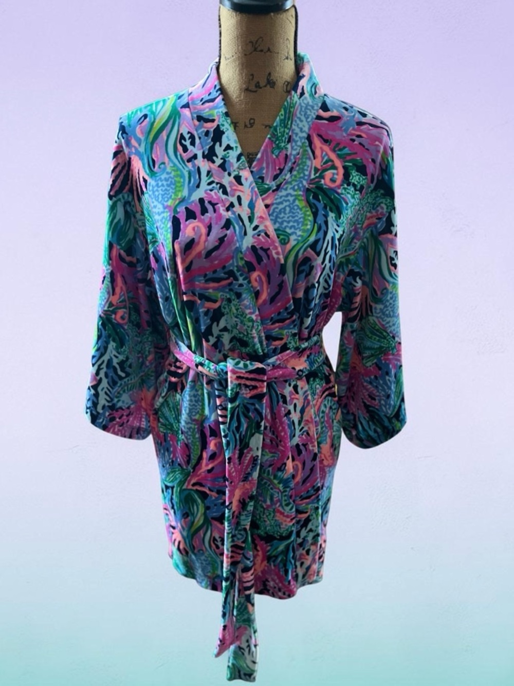 Lilly Pulitzer Floral-Abstract Robe in Pink & Teal